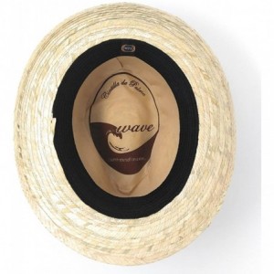 Fedoras Mexican Palm Leaf Straw Wide Brim Fedora Hat- Black Hatband w/Grommets - Light Tan - CD185YKNUZM $34.02