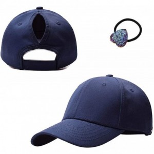 Baseball Caps Cotton Adjustable Baseball Cap High Messy Bun Ponytail Mesh Tracker Hats for Women - Navy - CW18SAKWG9G $22.76