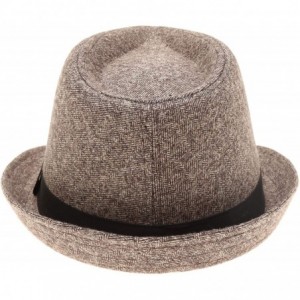 Fedoras Men's Classic Fashion Short Brim Trilby Structured Gangster Fedora Hat with Band - Twill Herringbone- Brown - CC18WIC...