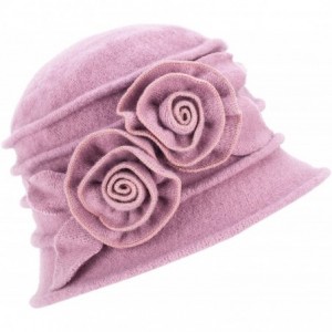 Skullies & Beanies 1920s Gatsby Womens Flower Wool Warm Beanie Bow Hat Cap Crushable A287 - Light Purple - CE1263WXZFH $24.52