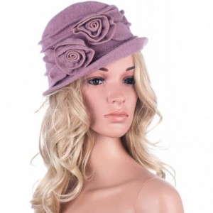 Skullies & Beanies 1920s Gatsby Womens Flower Wool Warm Beanie Bow Hat Cap Crushable A287 - Light Purple - CE1263WXZFH $13.88