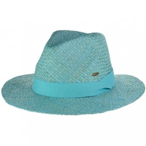 Sun Hats Women's Raffia Straw Weaved Panama Sun Hat with Ribbon Trim - Aqua - CV11KBRDEB1 $16.35