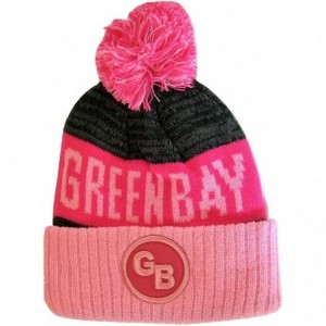 Skullies & Beanies Green Bay GB Patch Ribbed Cuff Knit Winter Hat Pom Beanie - Pink/Hot Pink Patch - C4188CT76XO $10.76