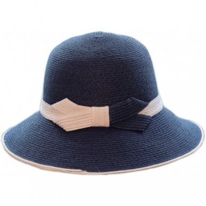 Sun Hats Women Elegant Bowknot Floppy Beach Straw Hats Wide Brim Packable Sun Cap - Belt Navy Blue - CC18EZO9LQD $29.05