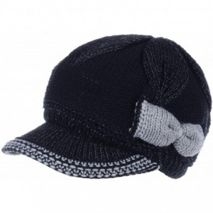 Skullies & Beanies Womens Winter Visor Cap Beanie Hat Wool Blend Lined Crochet Decoration - Black Bow - C718WIZ6Y6Z $38.53