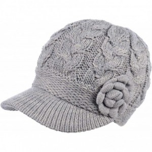 Skullies & Beanies Women's Winter Fleece Lined Elegant Flower Cable Knit Newsboy Cabbie Hat - Light Gray Cable Flower - C518I...