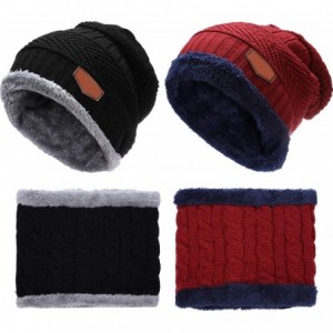 Skullies & Beanies 2 Pieces Warm Beanie Slouchy Hat 2 Pieces Knit Fleece Lined Scarf for Women Men - CU18XR4EHHO $22.36