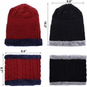 Skullies & Beanies 2 Pieces Warm Beanie Slouchy Hat 2 Pieces Knit Fleece Lined Scarf for Women Men - CU18XR4EHHO $20.87