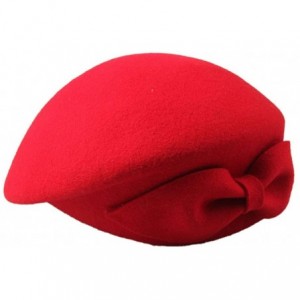Berets Women's Wool Beret Beanie Retro Pillbox Hat Cap with Bow - Red - CV124X1DGIV $49.26