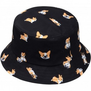 Bucket Hats Mens Womens Trends Fashion Bucket Hat - Corgi Black - CK11Q11GX3R $17.71