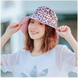 Bucket Hats Women Girls Cotton Leopard Print Reversible Bucket Hat Summer Double Sides Packable Hat for Outdoor Travel - CY18...