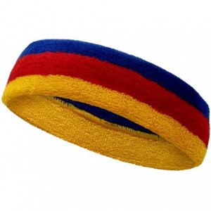 Headbands 3 Striped Large Thick Wide Basketball Headband pro[1 Piece] - Blue / Red / Golden Yellow - CS11VC8ZEI9 $12.26