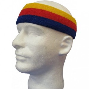 Headbands 3 Striped Large Thick Wide Basketball Headband pro[1 Piece] - Blue / Red / Golden Yellow - CS11VC8ZEI9 $23.68