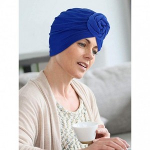 Skullies & Beanies Knotted Cotton Turban Hat Chemo Cap Headbands Muslim Turban for Women Hair Accessories - Black+blue - CW18...