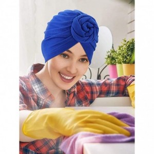 Skullies & Beanies Knotted Cotton Turban Hat Chemo Cap Headbands Muslim Turban for Women Hair Accessories - Black+blue - CW18...