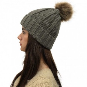 Fedoras Womens Winter Knit Slouchy Beanie Hat Warm Skull Ski Cap Faux Fur Pompom Hats for Women - Black+grey - CP18YGDDWIH $4...