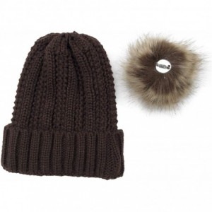 Fedoras Womens Winter Knit Slouchy Beanie Hat Warm Skull Ski Cap Faux Fur Pompom Hats for Women - Black+grey - CP18YGDDWIH $4...
