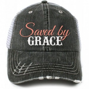 Baseball Caps Saved by Grace Christian Women's Adult Trucker Hat Cap - C811RGQIGWR $46.55