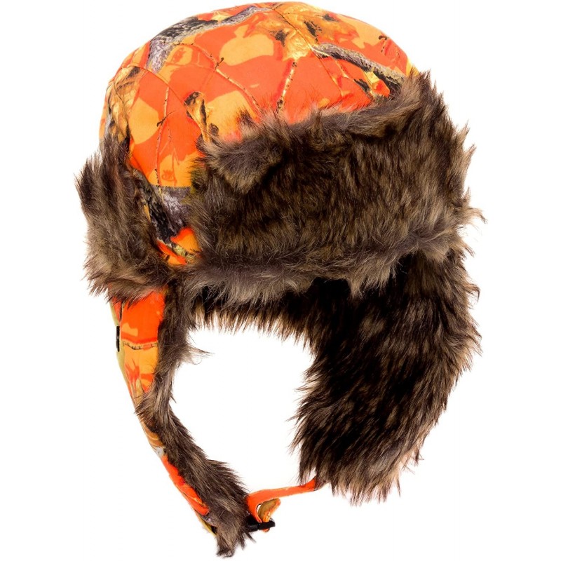 Skullies & Beanies Trooper Ear Flap Cap w/Faux Fur Lining Hat - Orange Camo - CH11P842B7P $14.42
