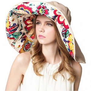 Sun Hats Women's Multiuse Dual Large Brim Beach Sun Hat Bucket Visor Cap UPF 50+ - Beige Floral - CJ1820M47LS $11.81