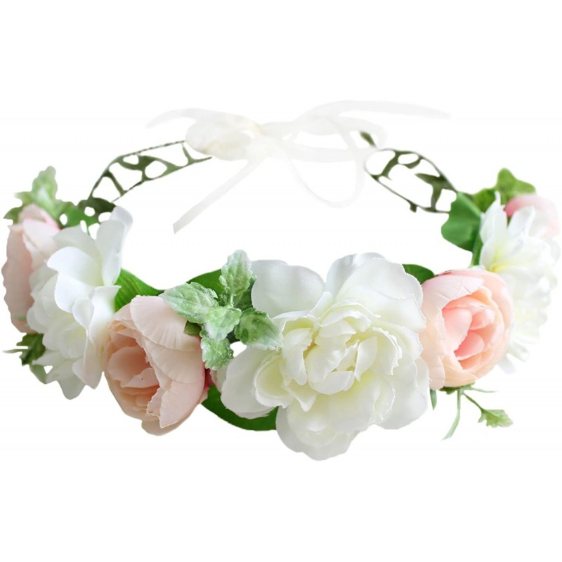 Headbands Floral Garland Crown Hair Wreath Flower Headband Halo Floral Headpiece Boho with Ribbon Wedding Party - 6 - CK18CQO...