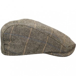 Newsboy Caps Mens Herringbone Tweed Wool Check Grandad Flat Caps Hats Vintage Green Grey Blue Brown - Tan-brown - CJ18G3Q273C...