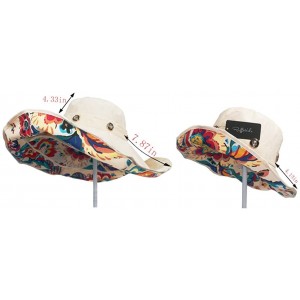 Sun Hats Women's Multiuse Dual Large Brim Beach Sun Hat Bucket Visor Cap UPF 50+ - Beige Floral - CJ1820M47LS $11.81