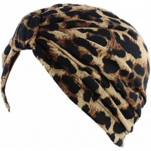 Skullies & Beanies Shiny Turban Hat Headwraps Twist Pleated Hair Wrap Stretch Turban - Brown Leopard - C0199IHX6CZ $18.00