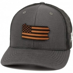 Baseball Caps 'Pennsylvania Patriot' Leather Patch Hat Curved Trucker - Charcoal/Black - CL18IGRWRKU $51.08