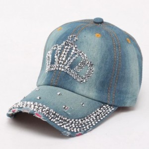 Baseball Caps Caps- Vintage Women Diamond Jean Hat Denim Baseball Flat Cap - C - CF12GGTV5WR $18.80