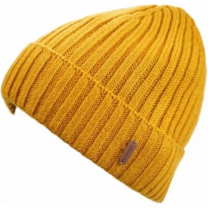 Skullies & Beanies Classic Men's Warm Winter Hats Thick Knit Cuff Beanie Cap with Lining - Gold - CP18YO7O63H $21.38