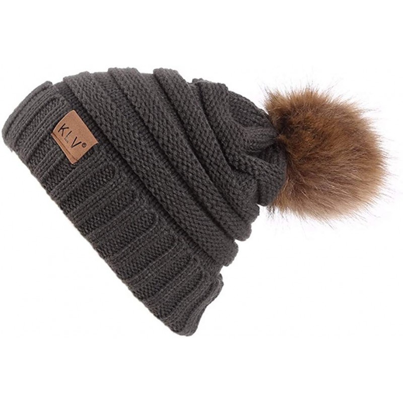 Skullies & Beanies Winter Women Baggy Warm Crochet Wool Knit Ski Skully Slouchy Pompom Caps Hat - Brown - CS18L45KRGI $8.48