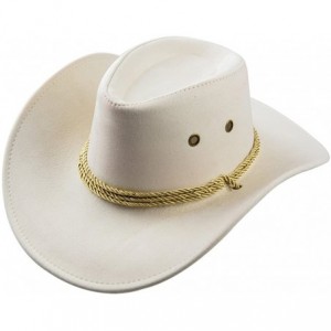 Cowboy Hats Mens Faux Felt Western Cowboy Hat Fedora Outdoor Wide Brim Hat with Strap - Beige White - C4186G4ZS86 $18.40