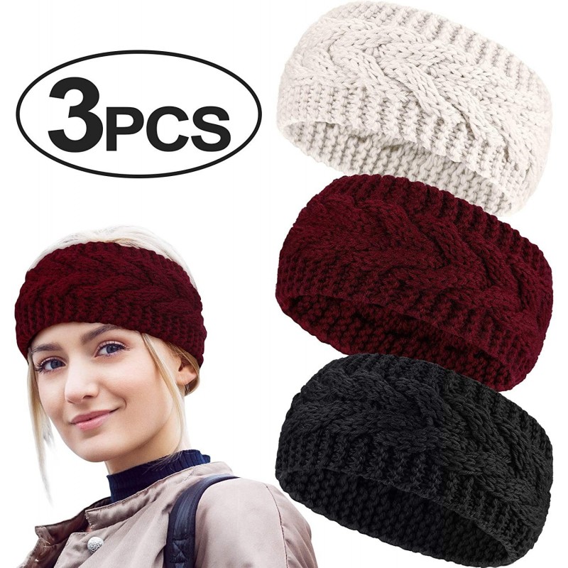 Cold Weather Headbands 3 or 6 Pieces Headband Women's Cable Knitted Hairband Winter Chunky Ear Warmer (Black- Red and Beige- ...