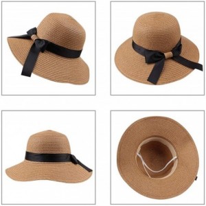 Sun Hats Women-Girls Straw Sun Hat Summer Beach Cap Foldable Visor Floppy Hats Wide Brim with Strap-Big Bowknot-Adjustable - ...