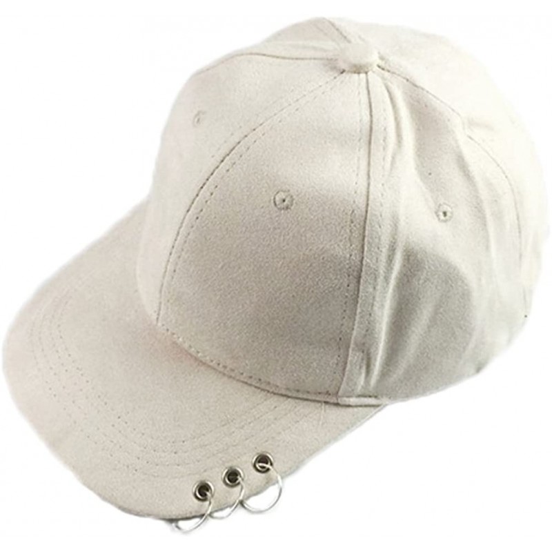 Baseball Caps Unisex Men Women Baseball Caps with Silver Rings Golf Snapback Hip-hop Hat Adjustable - Creamy White - CK17XSNA...