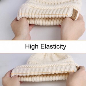 Skullies & Beanies Winter Real Fur Pom Beanie Hat Warm Oversized Chunky Cable Knit Slouch Beanie Hats for Women - CP18UK9RRA9...