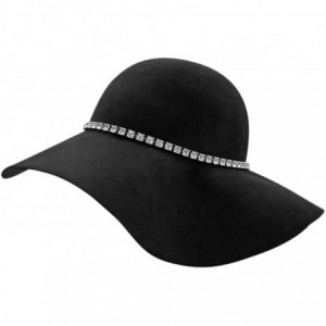 Sun Hats Wool Floppy Hat with Rhinestone Hat Band - Black - CT128O8TKKH $84.35