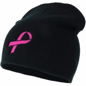 Skullies & Beanies Breast Cancer Awareness Pink Ribbon Embroidered Short Beanie - Black - CH18ISAWRGX $31.96
