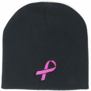 Skullies & Beanies Breast Cancer Awareness Pink Ribbon Embroidered Short Beanie - Black - CH18ISAWRGX $11.13