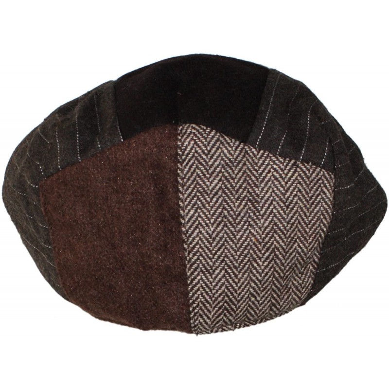 Tweed Patchwork Newsboy Driving Cap with Quilted Lining - Brown ...