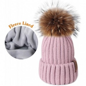 Skullies & Beanies Knit Beanie Hats for Women Double Layer Fleece Lined with Real Fur Pom Pom Winter Hat - C018UUCDA8G $18.19