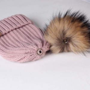 Skullies & Beanies Knit Beanie Hats for Women Double Layer Fleece Lined with Real Fur Pom Pom Winter Hat - C018UUCDA8G $18.19