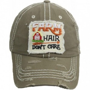 Baseball Caps Distressed Baseball Cap Farm Hair Don't Care Vintage Sun Dad Hat Cotton Visor - Khaki - C118YTIEWMA $37.30