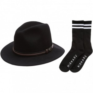 Fedoras Men's Premium Wool Outback Fedora with Faux Leather Band Hat with Socks. - He60-black - CZ12MAW4N3N $75.76