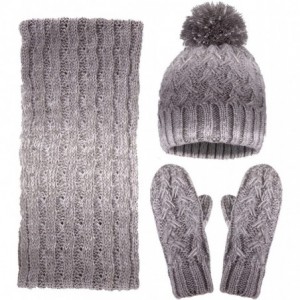 Skullies & Beanies Women's Winter 3 Piece Cable Knit Beanie Hat Gloves & Scarf Set - Shade Grey - CN186HICLMD $50.45