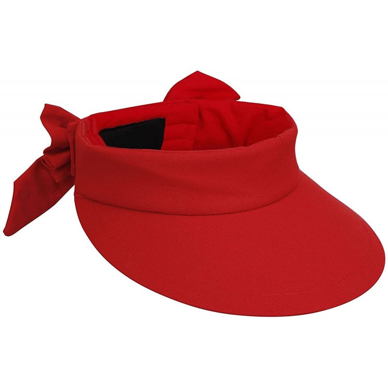 Visors Women's Packable Wide Brim SPF 50+ UV Protection Sun Visor Hat w/Bow - Red - C518CAHH855 $12.87