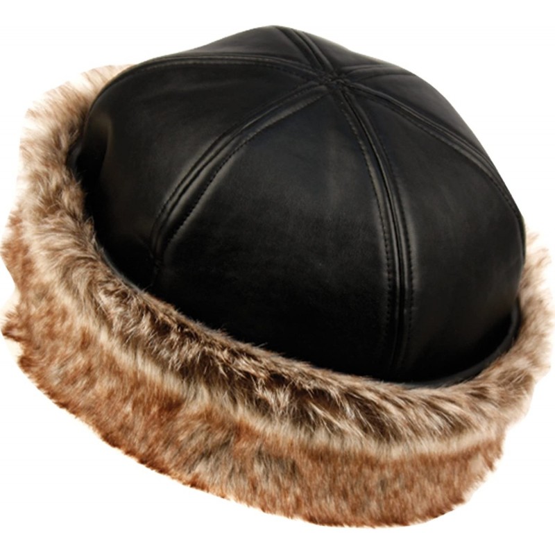Bucket Hats Faux Leather with Faux Fur Trimmed Winter Fashion Hat - Cl2191black - CU12O4TDSUX $14.21