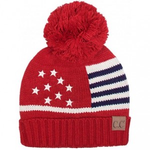 Skullies & Beanies Unisex American Flag USA Patriotic Knit Hat - Red - C81873WOMLK $17.00