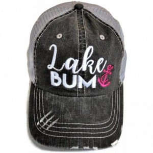 Baseball Caps Embroidered Lake Bum Distressed Look Grey Trucker Cap Hat - CE180AA6EIW $29.47